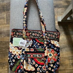 Vera Bagley, Floral Quilted Tote Bag - Black and Multicolor NWT